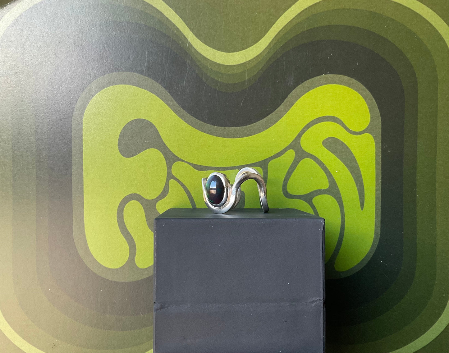 Bague "Onda" Argent et Opale Noire