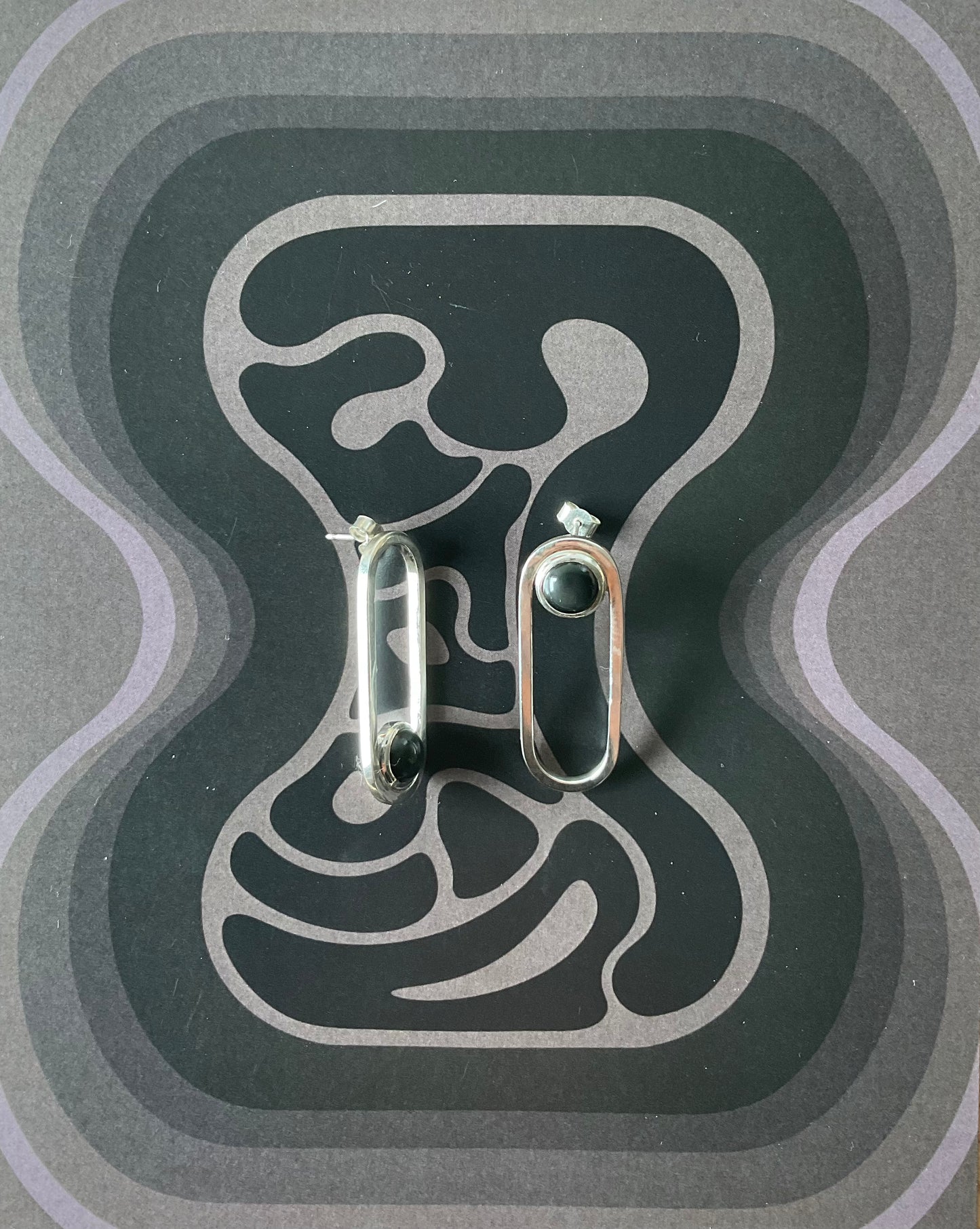 Boucle d'oreilles "Furiko" Argent et Obsidienne Oeil Celeste