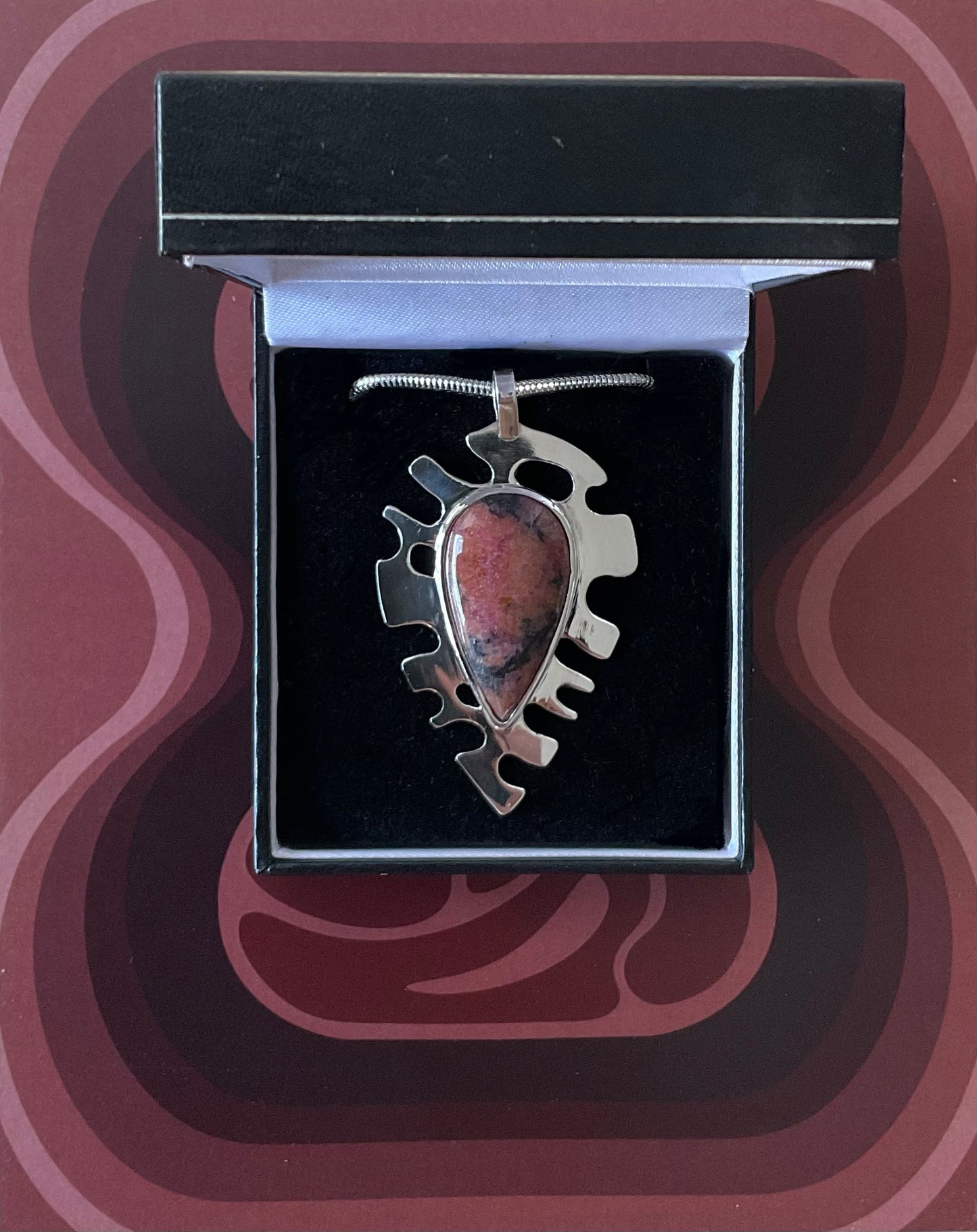 Pendentif "Umi" Argent et Rhodonite
