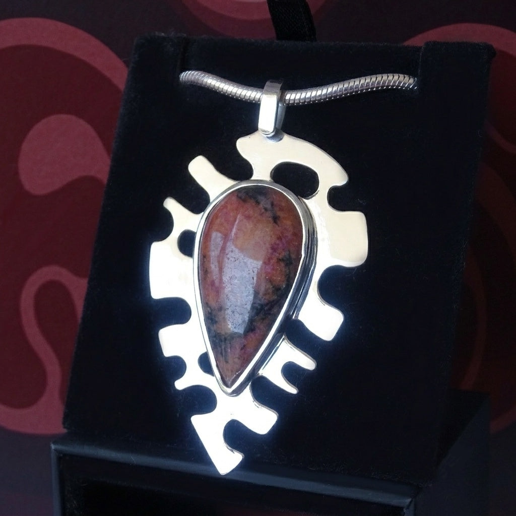Pendentif "Umi" Argent et Rhodonite