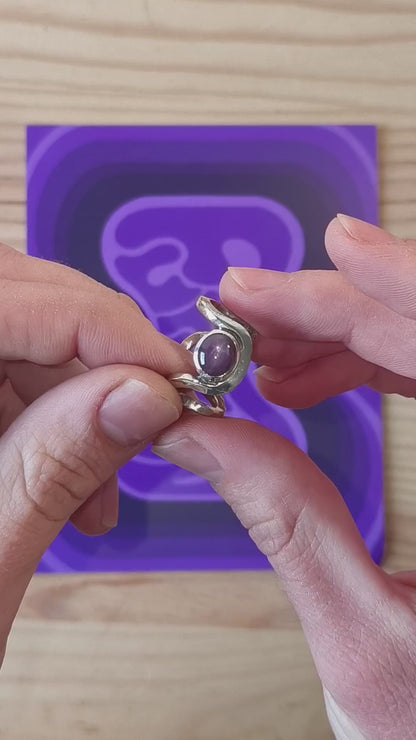 Bague "Onda" Argent et Rubis Étoilé