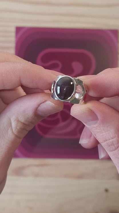 Bague "Aviatore" Argent et Grenat Étoilé